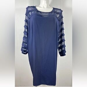 NWT Loft Plus Sz 18 Womens Navy Blue Dress sleeves sheer Shift Dress Keyhole